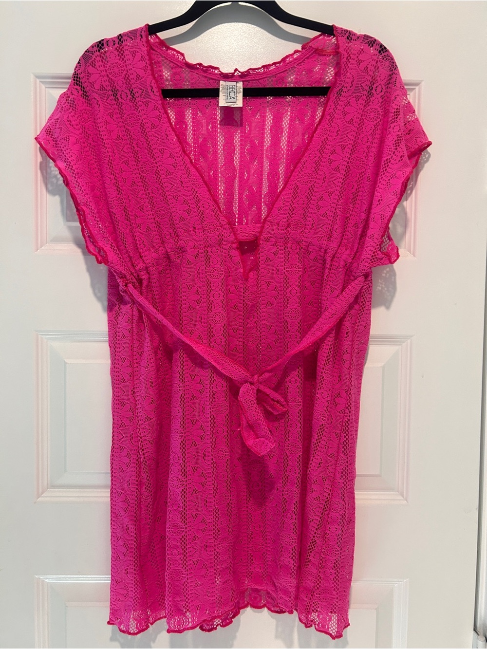 BECCA by Rebecca Virtue Pink Crochet Swim Cover Up Lace M/L Beach Boho